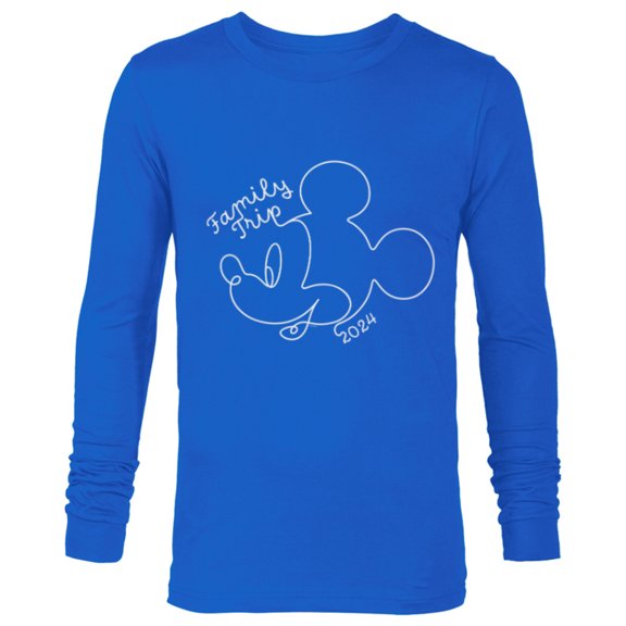 Disney Mickey Mouse Line Drawing Family Trip Vacation 2024 - Long Sleeve T-Shirt for Men - Customized-Navy