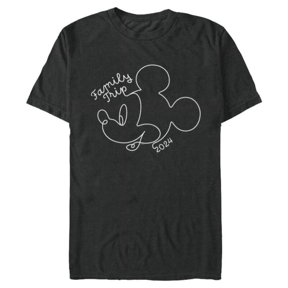 Disney Mickey Mouse Line Drawing Family Trip Vacation 2024 - Short Sleeve Blended T-Shirt for Adults - Customized-Dark Heather