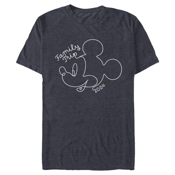 Disney Mickey Mouse Line Drawing Family Trip Vacation 2024 - Short Sleeve Blended T-Shirt for Adults - Customized-Navy Heather