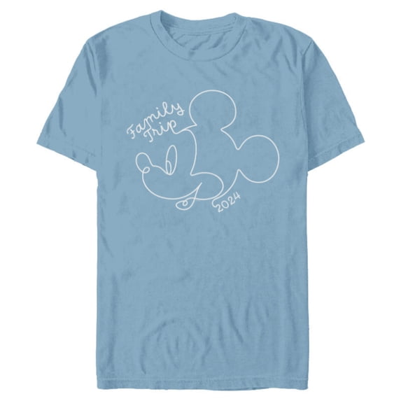 Disney Mickey Mouse Line Drawing Family Trip Vacation 2024 - Short Sleeve Blended T-Shirt for Adults - Customized-Ocean Blue