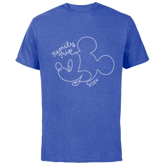 Disney Mickey Mouse Line Drawing Family Trip Vacation 2024 - Short Sleeve Cotton T-Shirt for Adults - Customized-Royal Heather