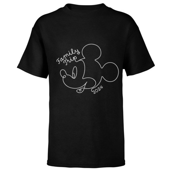 Disney Mickey Mouse Line Drawing Family Trip Vacation 2024 - Short Sleeve T-Shirt for Kids - Customized-Black