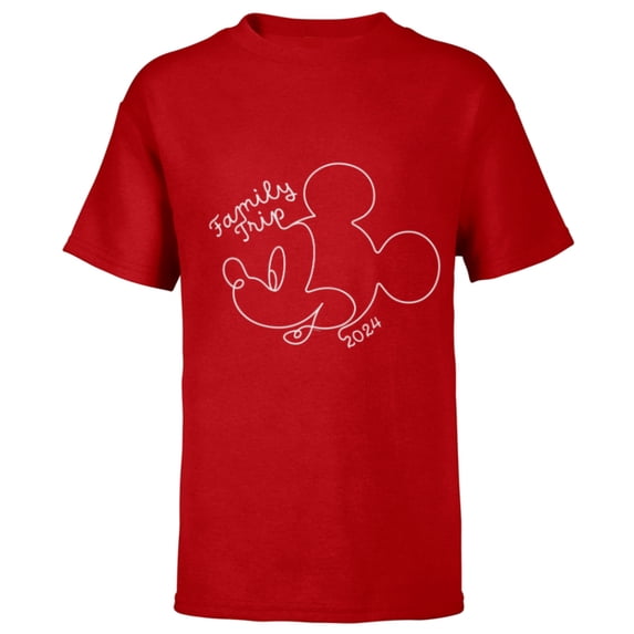 Disney Mickey Mouse Line Drawing Family Trip Vacation 2024 - Short Sleeve T-Shirt for Kids - Customized-Red