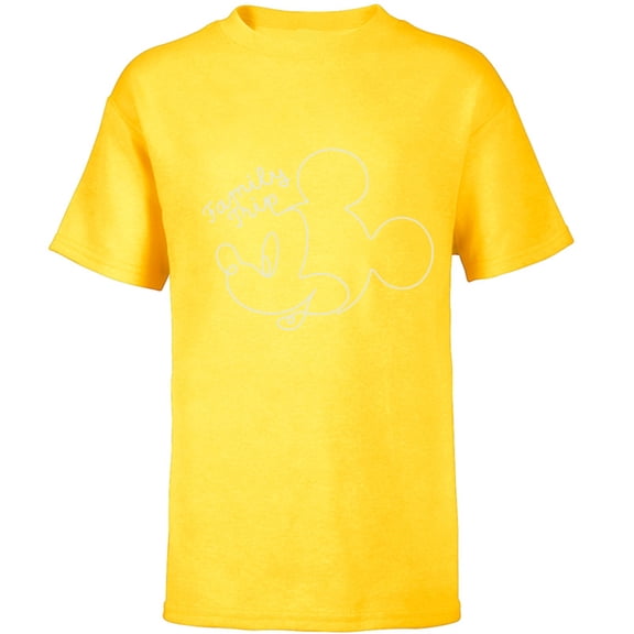 Disney Mickey Mouse Line Drawing Family Trip Vacation - Short Sleeve T-Shirt for Kids - Customized-Yellow