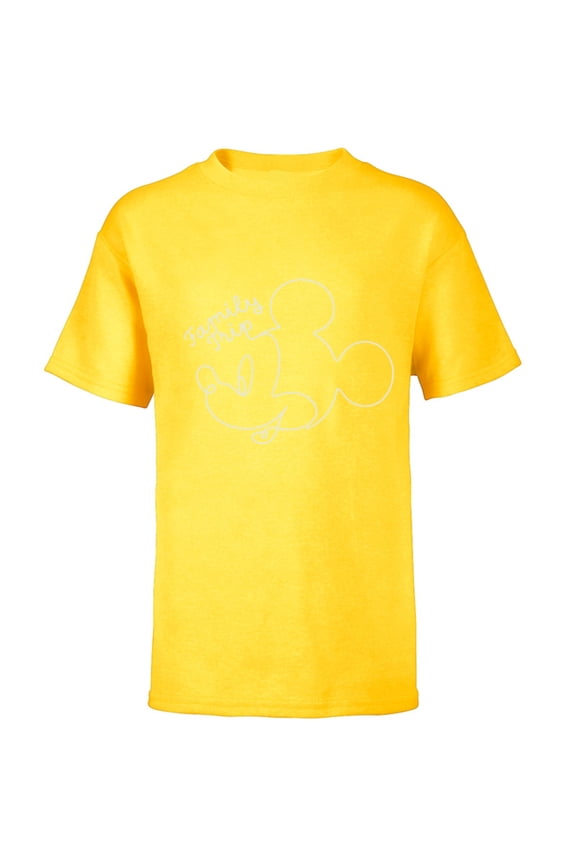 Mickey Mouse Line Drawing Family Trip Vacation - Short Sleeve T-Shirt for Kids - Customized-Yellow