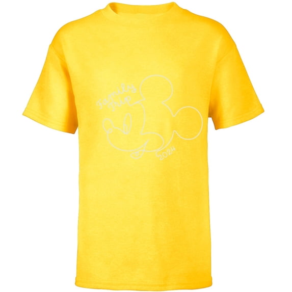 Disney Mickey Mouse Line Drawing Family Trip Vacation 2024 - Short Sleeve T-Shirt for Kids - Customized-Yellow