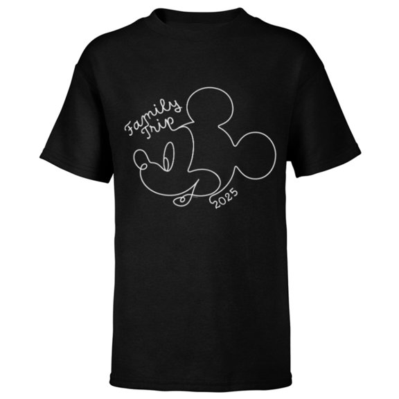 Disney Mickey Mouse Line Drawing Family Trip Vacation 2025 - Short Sleeve T-Shirt for Kids - Customized-Black