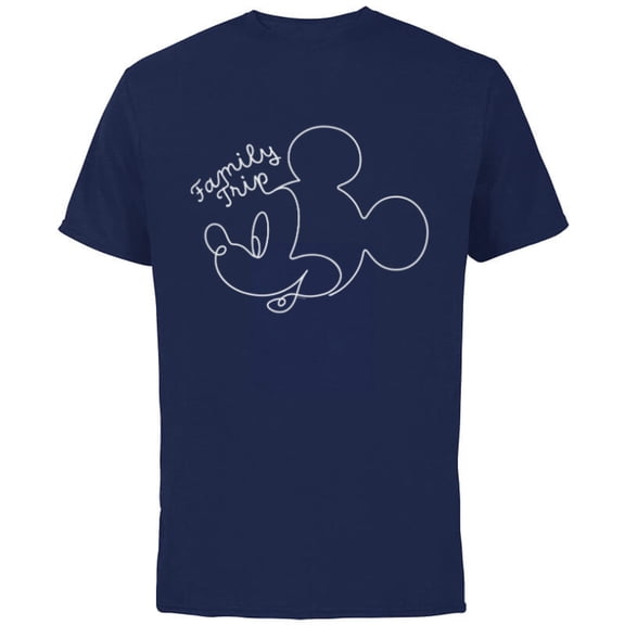 Disney Mickey Mouse Line Drawing Family Trip Vacation - Short Sleeve Cotton T-Shirt for Adults - Customized-Navy