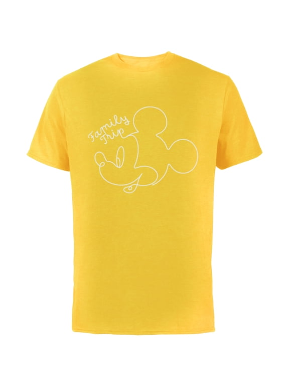 Mickey Mouse Line Drawing Family Trip Vacation - Short Sleeve Cotton T-Shirt for Adults - Customized-Yellow