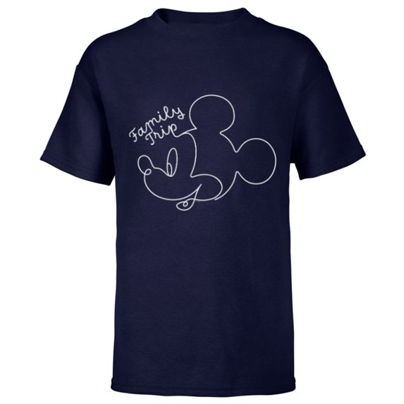 Disney Mickey Mouse Line Drawing Family Trip Vacation - Short Sleeve T-Shirt for Kids - Customized-Navy