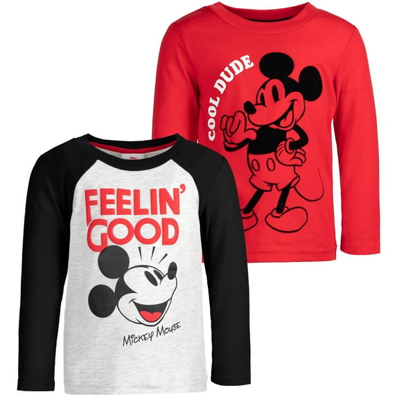 Disney Mickey Mouse Little Boys 2 Pack Long Sleeve T-Shirts Infant to Big Kid