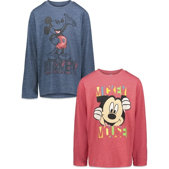 Disney Mickey Mouse Little Boys 2 Pack Long Sleeve T-Shirts Toddler to Little Kid