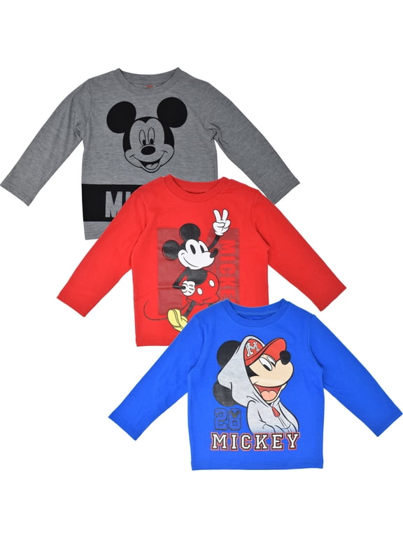 Mickey Mouse Little Boys 3 Pack Long Sleeve T-Shirts Infant to Big Kid