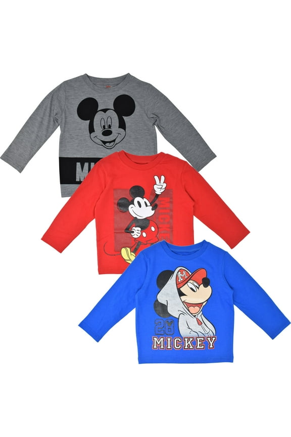 Mickey Mouse Little Boys 3 Pack Long Sleeve T-Shirts Infant to Big Kid
