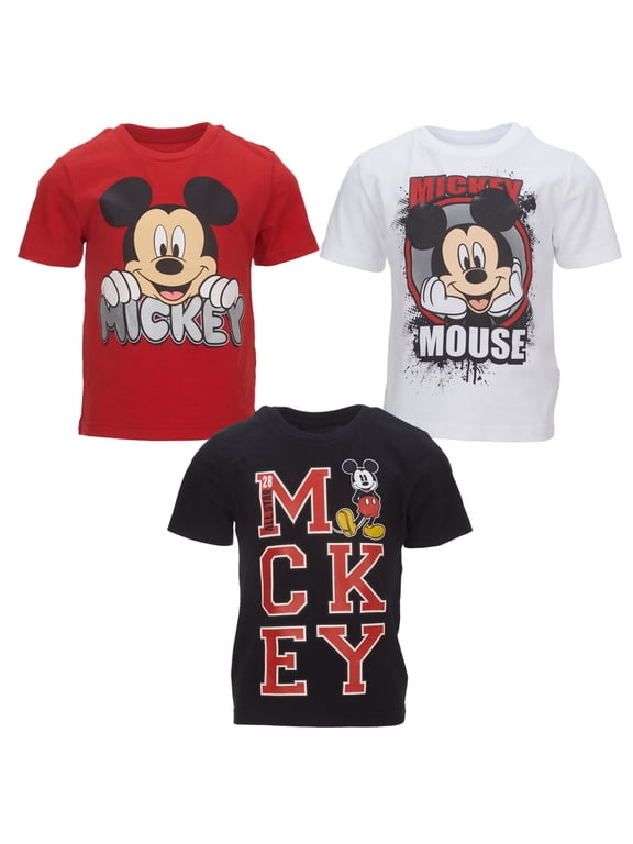 Mickey Mouse Little Boys' 3-Pack Short Sleeve T-Shirts Mickey Red White Black