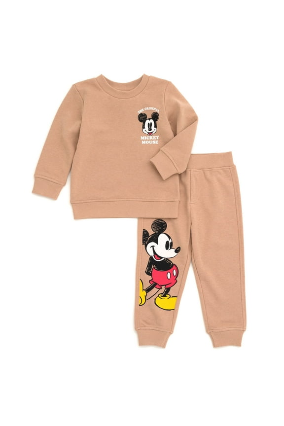 Mickey Mouse Little Boys Fleece Sweatshirt and Pants Set Mickey Mouse Brown 6