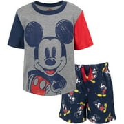 Disney Mickey Mouse Little Boys French Terry Graphic T-Shirt & Shorts Blue/Grey 7-8