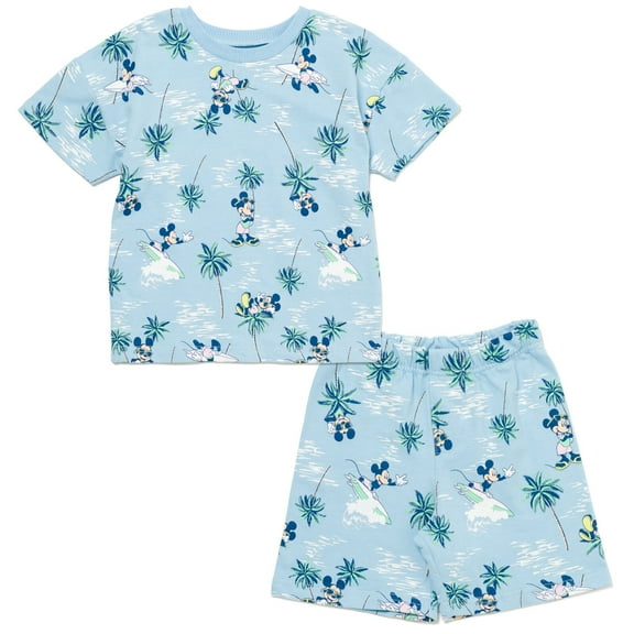 Disney Mickey Mouse Little Boys' 2-Piece T-Shirt and Shorts Set Mickey Light Blue