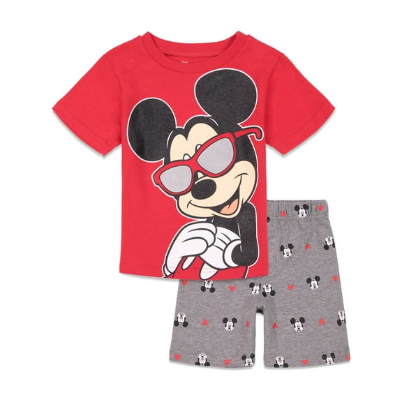 Disney Mickey Mouse Little Boys Graphic T-Shirt & Shorts Gray/Red 7