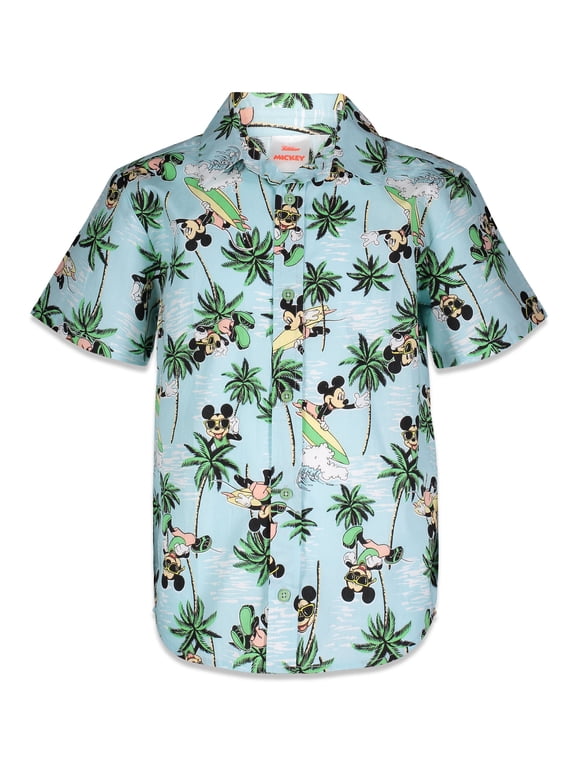 Mickey Mouse Little Boys Hawaiian Button Down Dress Shirt