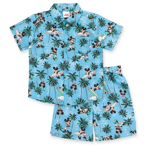 Disney Mickey Mouse Little Boys Hawaiian Button Down Shirt and Shorts Blue 7-8