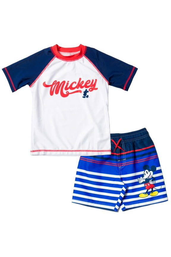 Mickey Mouse Little Boys Rash Guard and Swim Trunks Outfit Set Toddler to Big Kid