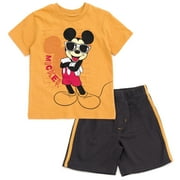 Disney Mickey Mouse Little Boys T-Shirt and Mesh Shorts Outfit Set Infant to Little Kid