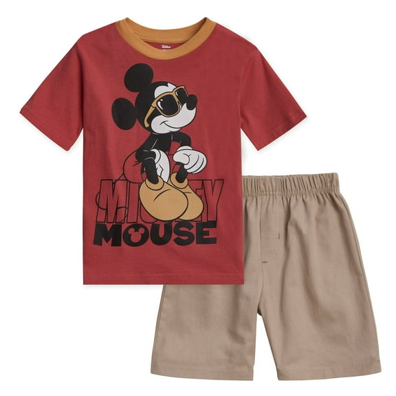Disney Mickey Mouse Little Boys T-Shirt and Twill Shorts Outfit Set Red / Khaki 6