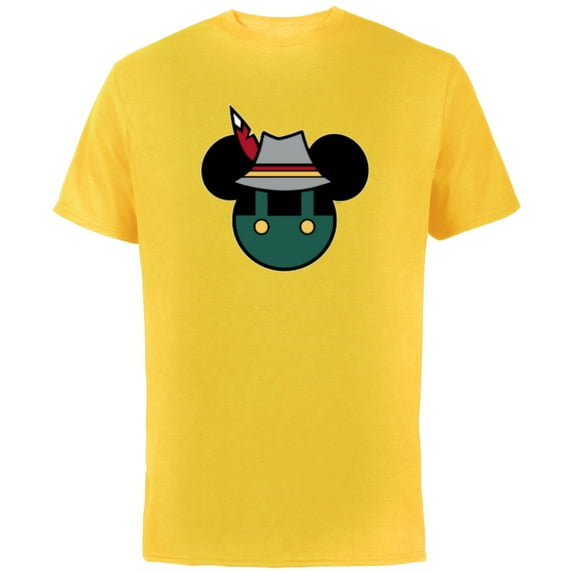 Disney Mickey Mouse Logo Oktoberfest German Hat & Lederhosen - Short Sleeve Cotton T-Shirt for Adults - Customized-Yellow