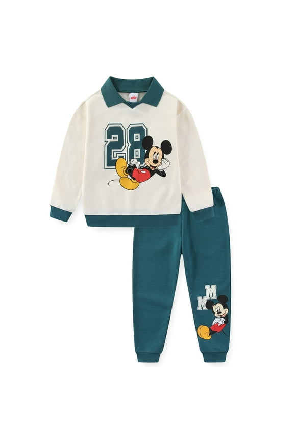 Mickey Mouse Long Sleeve Polo Shirt and Pants Set (Boys), 2 Piece Set, Sizes 3T-7