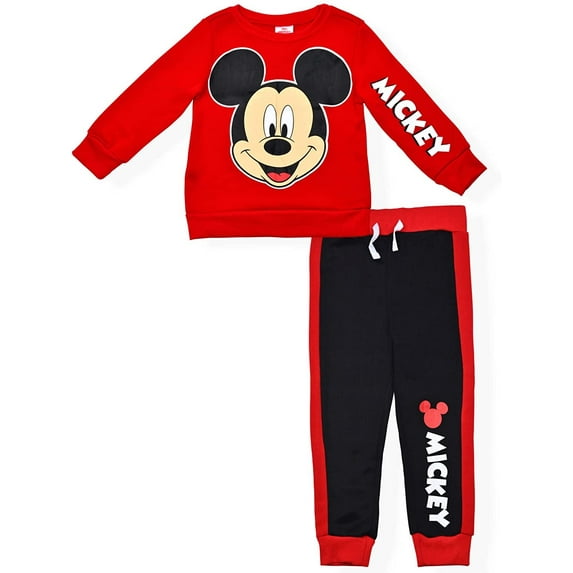 Disney Mickey Mouse Long Sleeve Shirt and Jogger Pant Set for Boys, Comfy Active Wear for Kids, Red, Size 5