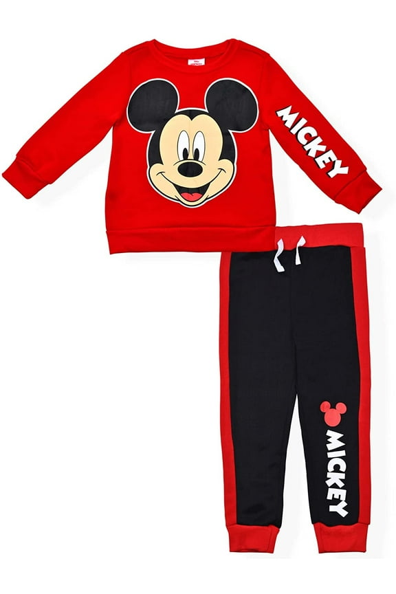 Disney Mickey Mouse Long Sleeve Shirt and Jogger Pant Set for Boys, Comfy Active Wear for Kids, Red, Size 5