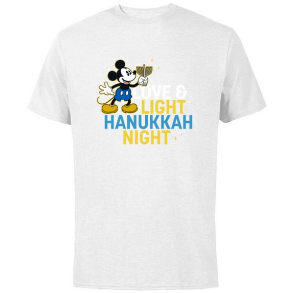 Disney Mickey Mouse Love & Light Happy Hanukkah - Short Sleeve Cotton T-Shirt for Adults - Customized-White