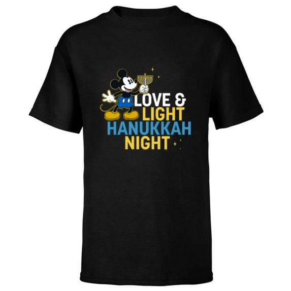 Disney Mickey Mouse Love & Light Happy Hanukkah - Short Sleeve T-Shirt for Kids - Customized-Black