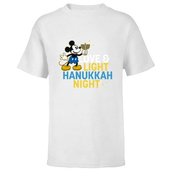 Disney Mickey Mouse Love & Light Happy Hanukkah - Short Sleeve T-Shirt for Kids - Customized-White
