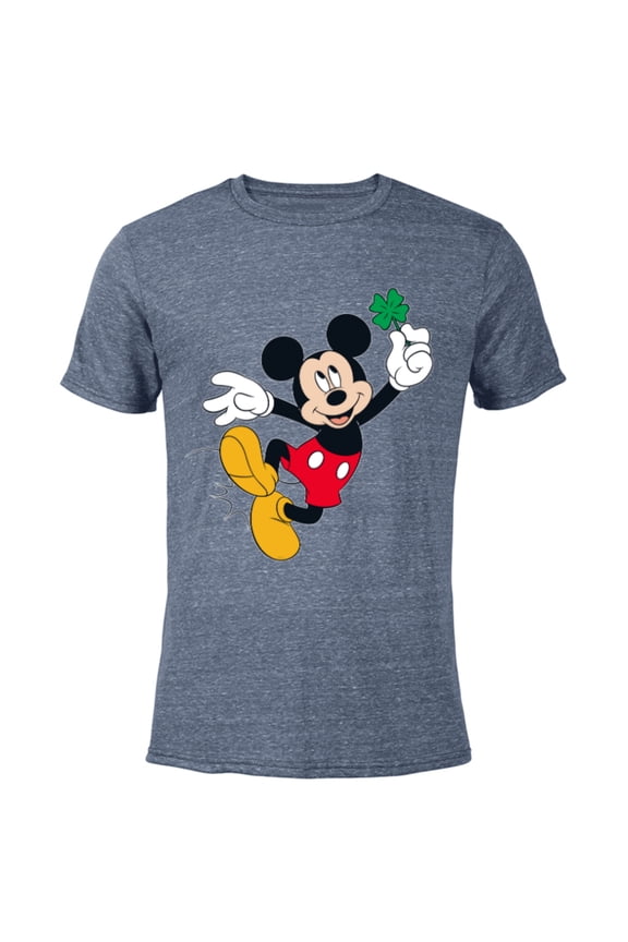 Mickey Mouse Lucky Four-Leaf Clover St. Patrick's Day - Short Sleeve Blended T-Shirt for Adults - Customized-Navy Heather