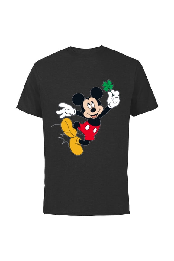 Mickey Mouse Lucky Four-Leaf Clover St. Patrick's Day - Short Sleeve Cotton T-Shirt for Adults - Customized-Black