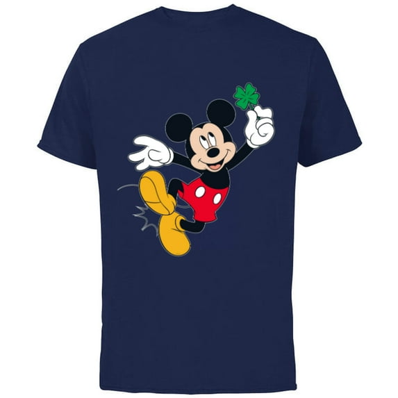 Disney Mickey Mouse Lucky Four-Leaf Clover St. Patrick's Day - Short Sleeve Cotton T-Shirt for Adults - Customized-Navy