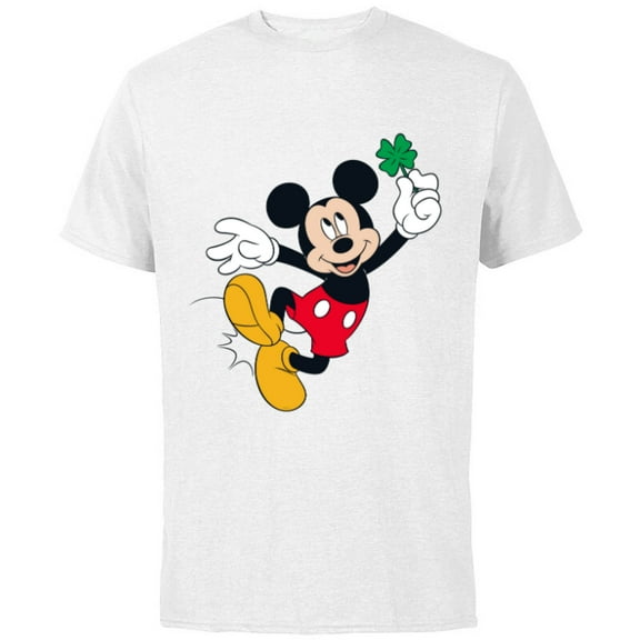 Disney Mickey Mouse Lucky Four-Leaf Clover St. Patrick's Day - Short Sleeve Cotton T-Shirt for Adults - Customized-White