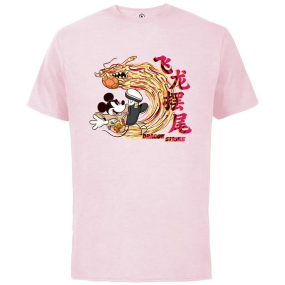 Disney Mickey Mouse Lunar New Year Dragon Strike Soccer - Short Sleeve Cotton T-Shirt for Adults - Customized-Soft Pink