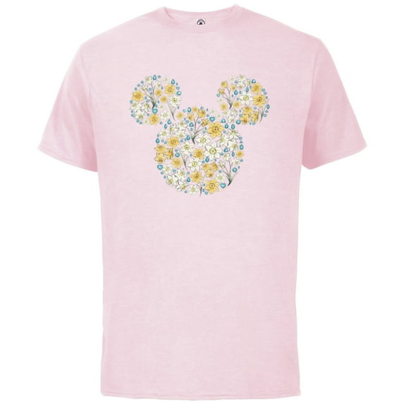 Disney Mickey Mouse March Birth Month Birthstone & Flowers - Short Sleeve Cotton T-Shirt for Adults - Customized-Soft Pink