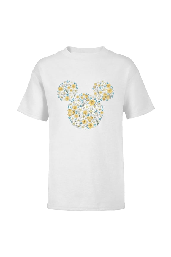 Mickey Mouse March Birth Month Birthstone & Flowers - Short Sleeve T-Shirt for Kids - Customized-White