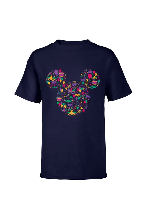 Mickey Mouse Mardi Gras Carnival Holiday Icon - Short Sleeve T-Shirt for Kids - Customized-Navy