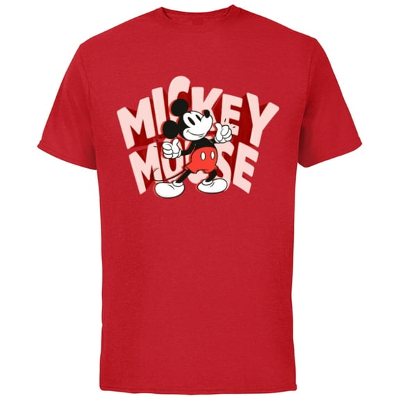 Disney Mickey Mouse Marquee Lettering - Short Sleeve Cotton T-Shirt for Adults - Customized-Red