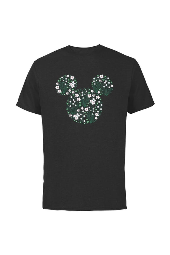 Disney Mickey Mouse May Birth Month Birthstone & Flowers - Short Sleeve Cotton T-Shirt for Adults - Customized-Black
