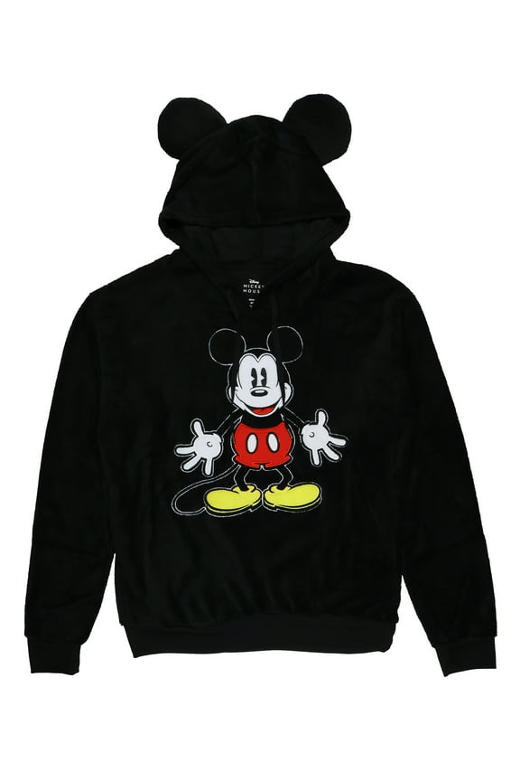 Disney Mickey Mouse Men's Embroidered Design 3D Ears Plush Fleece Adult Pullover Sweatshirt