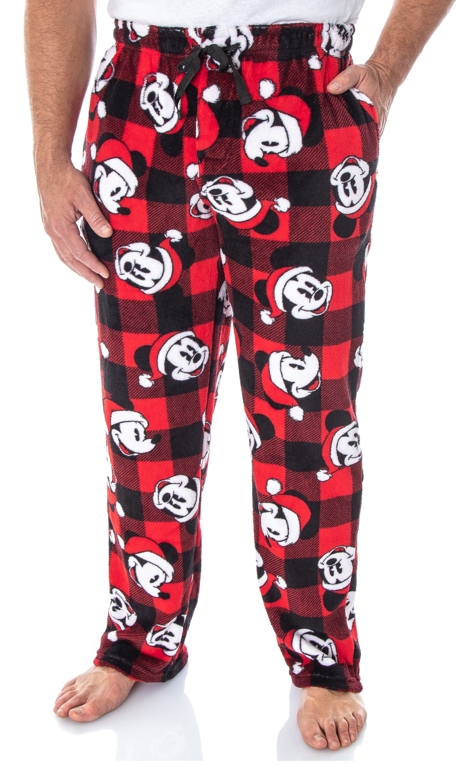 Disney Mickey Mouse Men's Santa Characters Minky Plush Fleece Pajama Pants