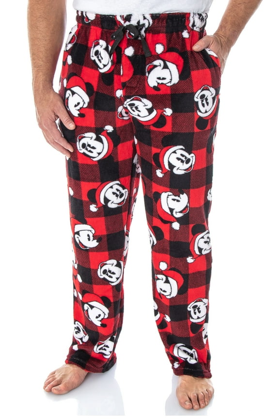 Disney Mickey Mouse Men's Plaid Minky Plush Fleece Pajama Pants