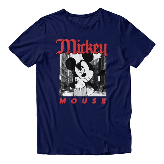 Disney Mickey Mouse Men's Thinking On The Street Photo T-Shirt (Iris Navy, S-XXXL)