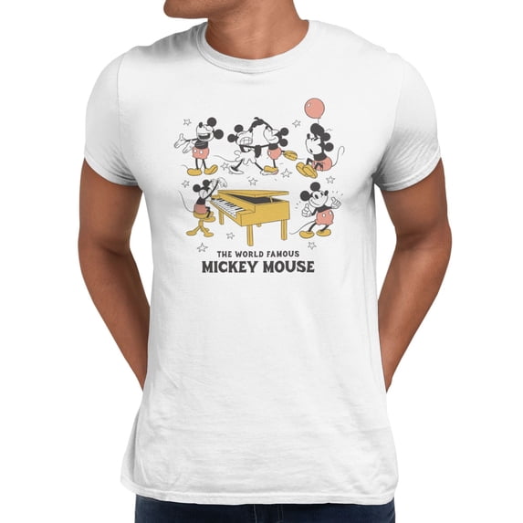 Disney Mickey Mouse Men's World Famous Vintage Fun T-Shirt (Bright White, S-XXXL)
